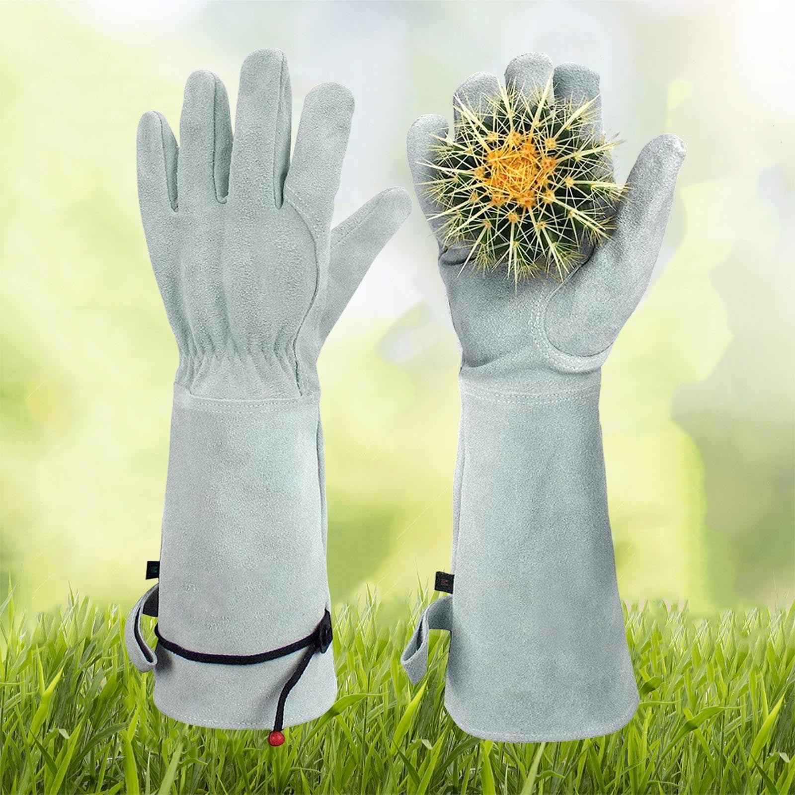 UJNDER Cowhide Long Tube Gardening Needle Proof Labor Garden Gloves for Heavy Duty and Comfort in Yard Work Light Gray