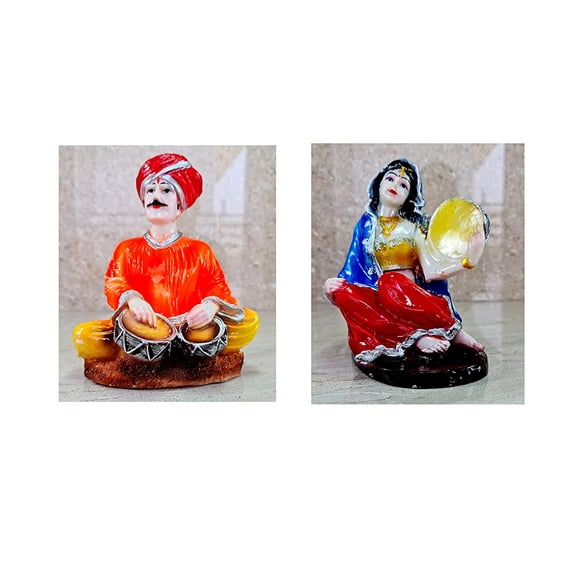 eSplanade Resin Rajasthani Musical Pair Showpiece Brings Goodluck, Fengshui, Vastu for Home Decor (6.6" Inches)