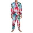 thumbnail image 3 of Fotbe Tropical Flamingo Pool Float Pattern Long Sleeve Pajama Set for Men,Sleepwear Set,2-piece Loungewear Set,Soft PJs Comfy Nightwear with Pockets-Large, 3 of 7