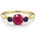 thumbnail image 3 of Gem Stone King 10K Yellow Gold Red Ruby and Blue Sapphire 3-Stone Ring for Women | 1.30 Cttw | Round 6MM | Gemstone July Birthstone | Size 8, 3 of 6