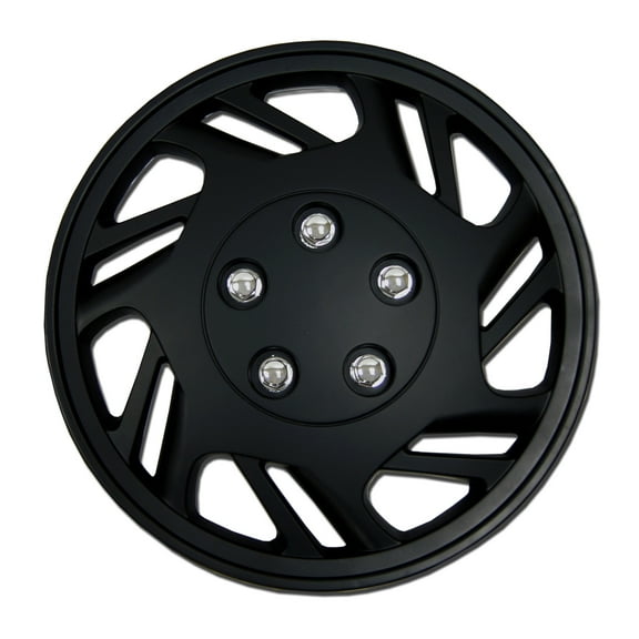 TuningPros WC-15-9126-B Set of 4 Matte Black Snap-On Hubcaps 15" - Hub Caps Wheel Skin Cover 15 Inches 4 Pcs Set