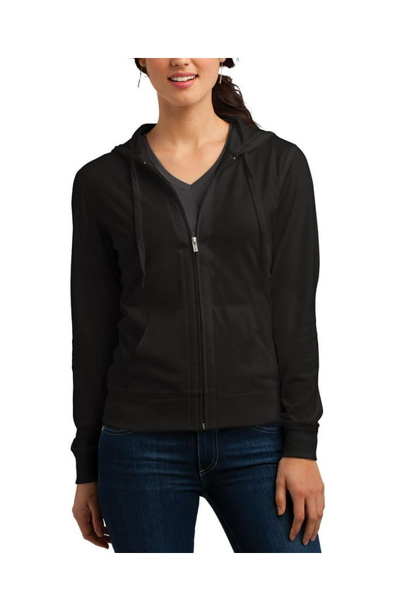 Womens Lightweight Long Sleeve Full Zip Hoodie Fitted Jersey Cotton Poly Blend