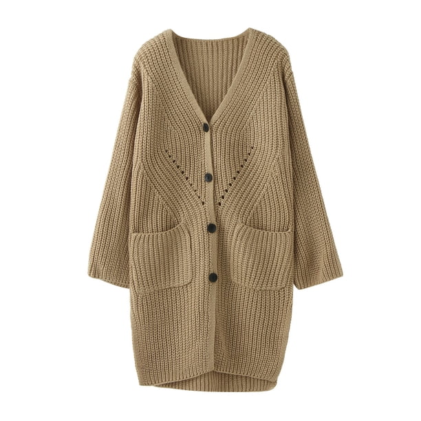 Gibobby Abrigos de invierno para niños y niñasSuéter para niños y niñas, abrigo de invierno de manga larga, suéter de Color sólido, cárdigan de punto, ab(Caqui, 10-12 Años)