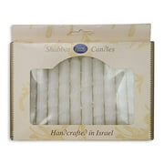 World Of Judaica Safed Candles Shabbat Candle Set in White with Dripped Lines