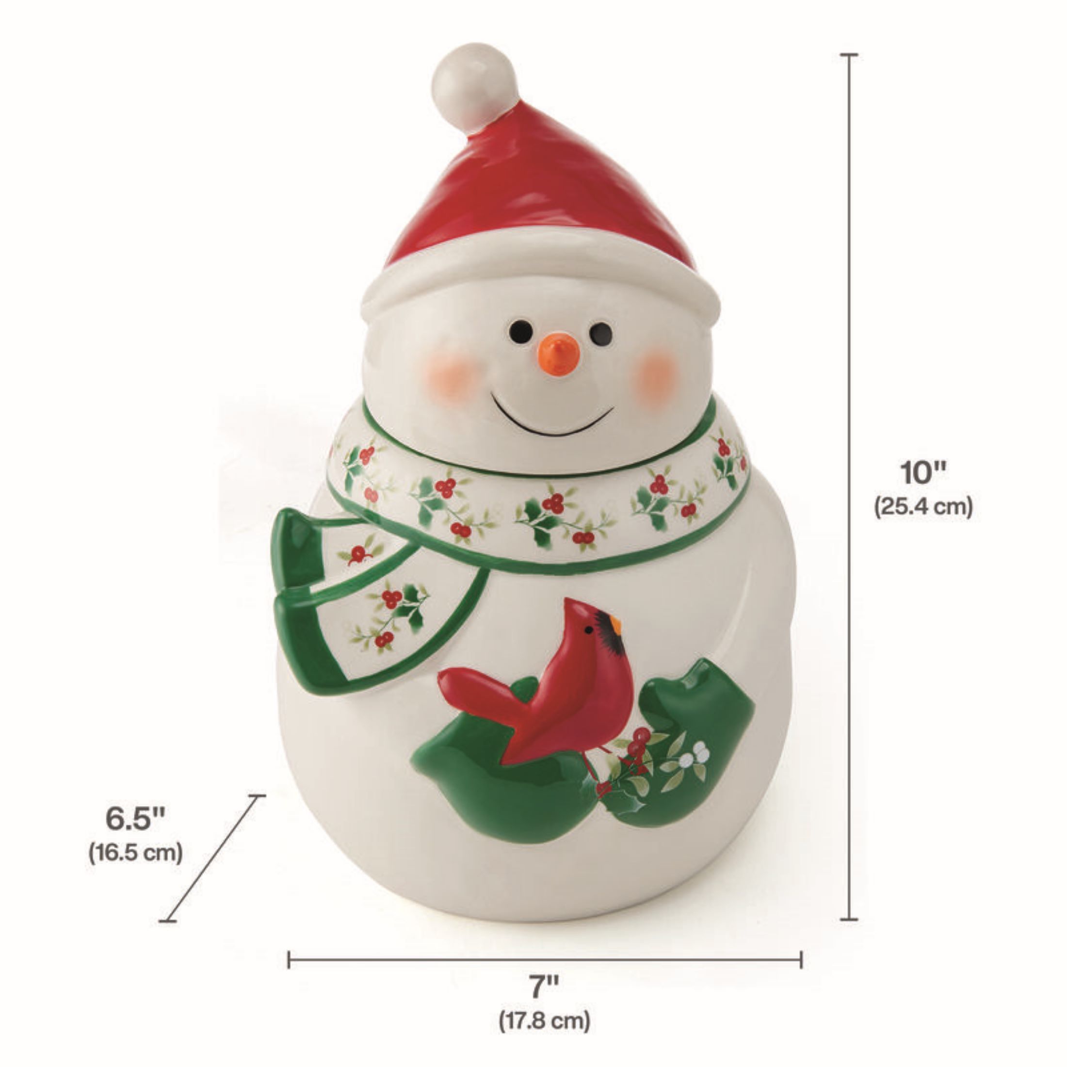 Pfaltzgraff Winterberry Snowman with Cardinal 10 in Cookie Jar