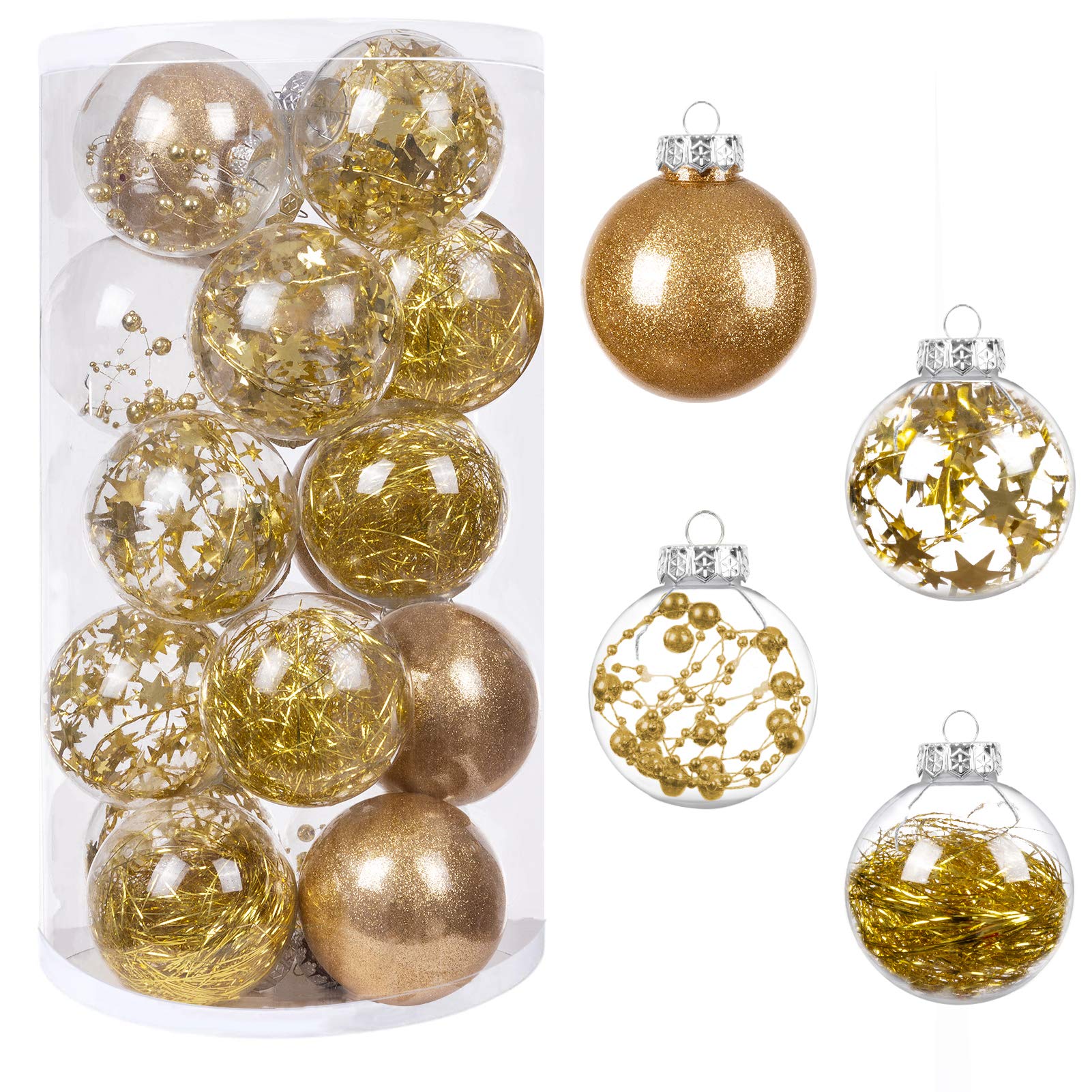 24 Pcs Christmas Decorations Ornaments, 4 Styles Gold Christmas Tree