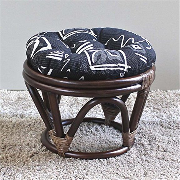 International Caravan Rattan Footsool With Tapestry Cushion-Color:San Carlos