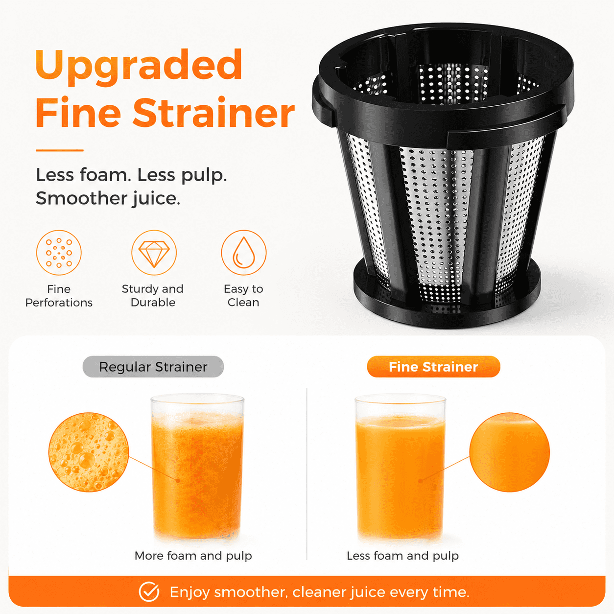 NICWIN Masticating Cold Press Juicer Machine, Slow Juice Extractor with Upgraded Fine Filter for Vegetables and Fruits, High Juice Yield & Easy to Clean, Gray