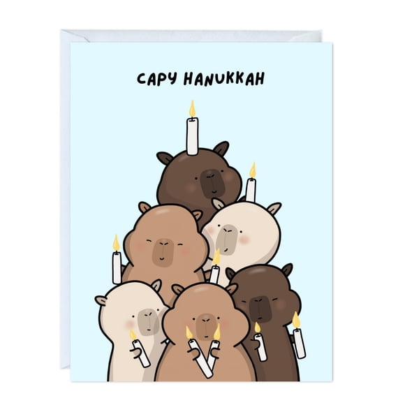 Tarjeta de felicitación navideña divertida de ALY LOU Punny de Hanukkah (1 tarjeta)