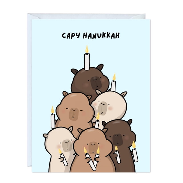Tarjeta de felicitación navideña divertida de ALY LOU Punny de Hanukkah (1 tarjeta)