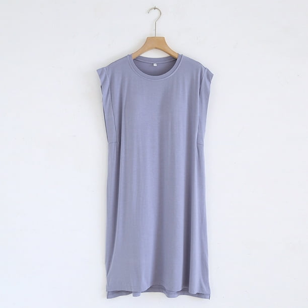 Camisón corto para mujer, blusa lisa, informal, a la moda, con cuello redondo, sin mangas, para dormir