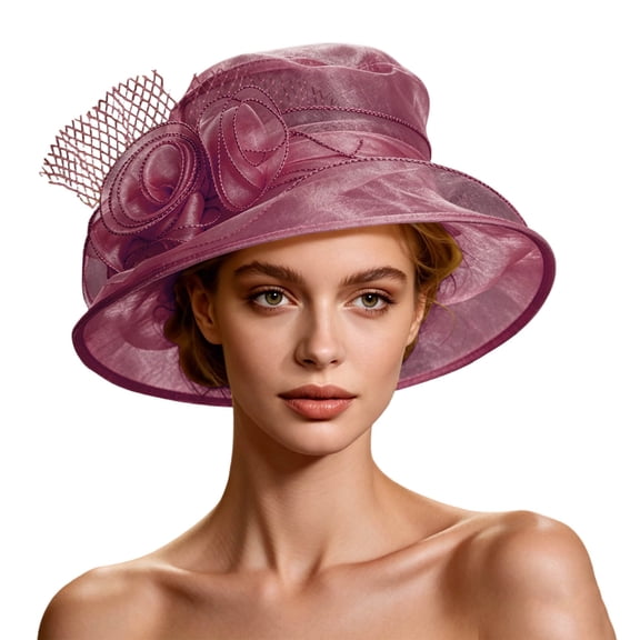 TFEOQRY Women's Organza Tea Party Hat with Floral Mesh Wedding Fascinator Derby Wide Brim Sun Hat