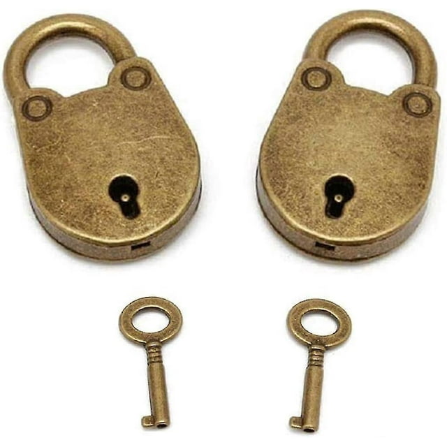 Set of 2 Vintage Antique Style Keyed Mini Padlock with Bronze Key (Bear)