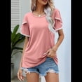 thumbnail image 4 of Blusas Verano para Mujer con Mangas Pétalos, Camisetas Encaje Crochet con Cuello Redondo, Camisetas Casuales Holgadas Color Sólido, Camisetas Básicas Tipo Túnica. Rosa XL, 4 of 10