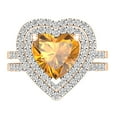 thumbnail image 2 of Dazzlingrock Collection 8mm Heart Citrine & Round White Diamond Double Halo Engagement Ring Set for Women (0.65 ctw, Color I-J, Color I1-I2) in 14K Rose Gold, Size 5, 2 of 5
