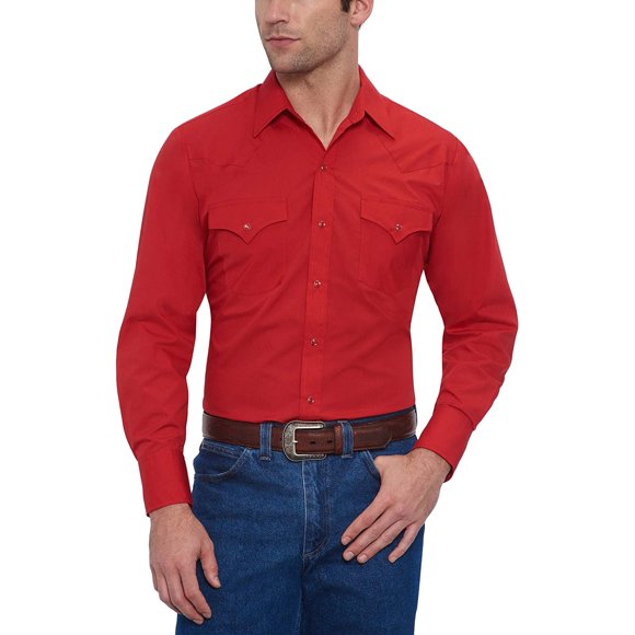 ELY CATTLEMAN Mens Long Sleeve Solid Western Shirt