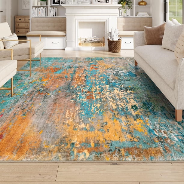 Alfombra Lahome moderna abstracta de 8 x 10 pies, lavable, resistente a las manchas