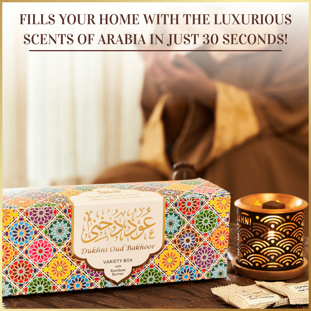 Dukhni Arabic  Oud Bakhoor Incense Set with Candle Burner, 10 Assorted Scents, 20-Pack