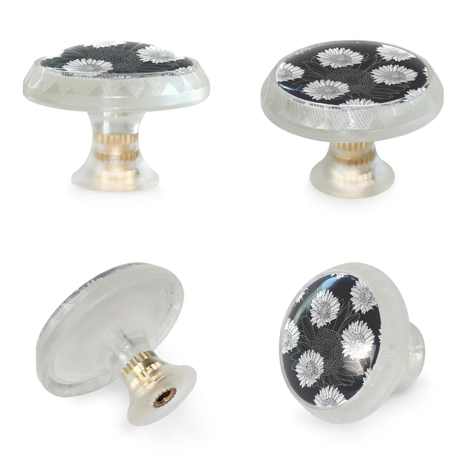 4 Pcs Chrysanthemum Transparent Knobs for Kitchen Cupboard