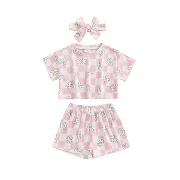 Bagilaanoe 3pcs Toddler Baby Girl Shorts Set Short Sleeve Floral Print T Shirt Tops   Shorts   Headband 6M 12M 18M 24M 3T 4T Kids Casual Summer Clothes