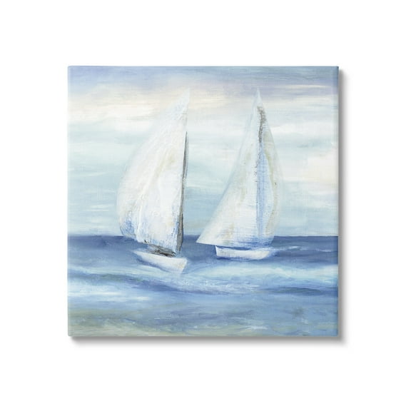 Stupell Industries Two Sailboats Abstract Blue Scene Coastal Painting Gallery Wrapped Canvas Print Wall Art