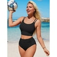 thumbnail image 2 of Asoul Women's Ruched Bikini Sets Sporty Two Piece Swimsuits Strapy Bathing Suit with Pockets, 2 of 6
