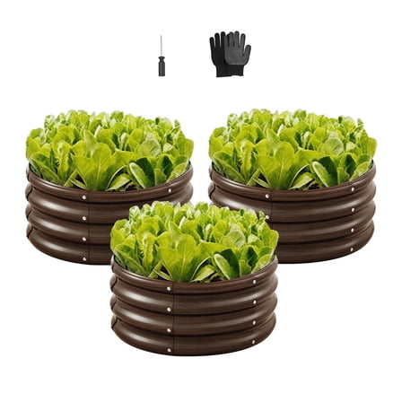 VEVOR Metal Raised Garden Bed, 3 Pcs 2 x 2 x 1 ft Outdoor Galvanized Planter Garden Box, Open Bottom Design, Large Planter Raised Bed for Growing Vegetables, Flowers, Herbs, Succulents, Wood Grain