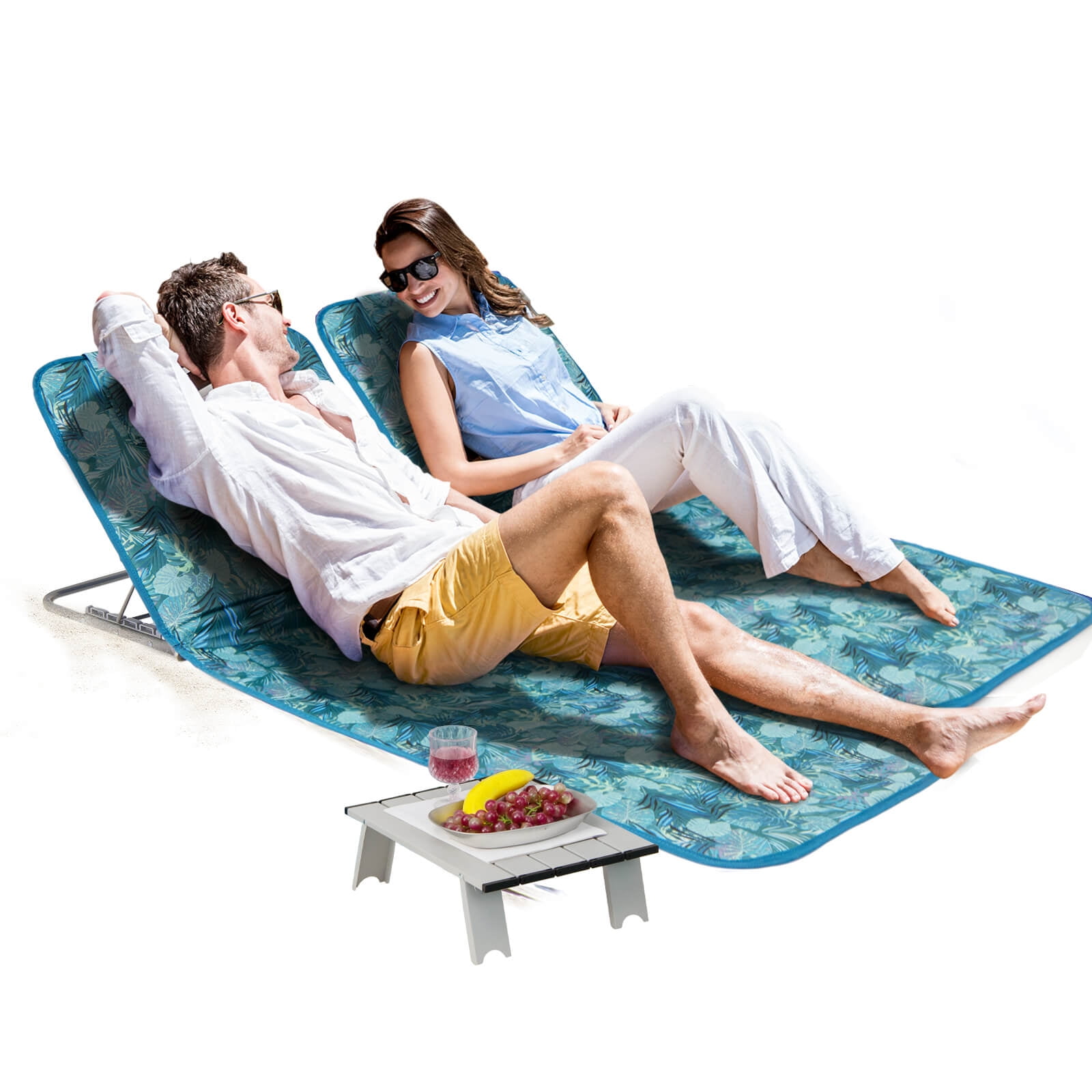 Coelon 2 Pack Beach Chairs Set with Side Table, Folding Backpack Beach Chairs with 5 Adjustable