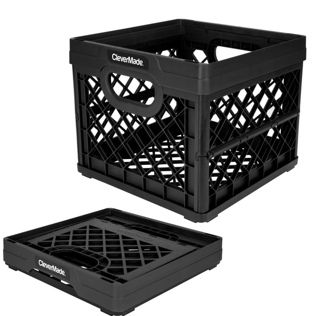 Storage Crate CleverMade - Caja de leche plegable (25 L), color negro