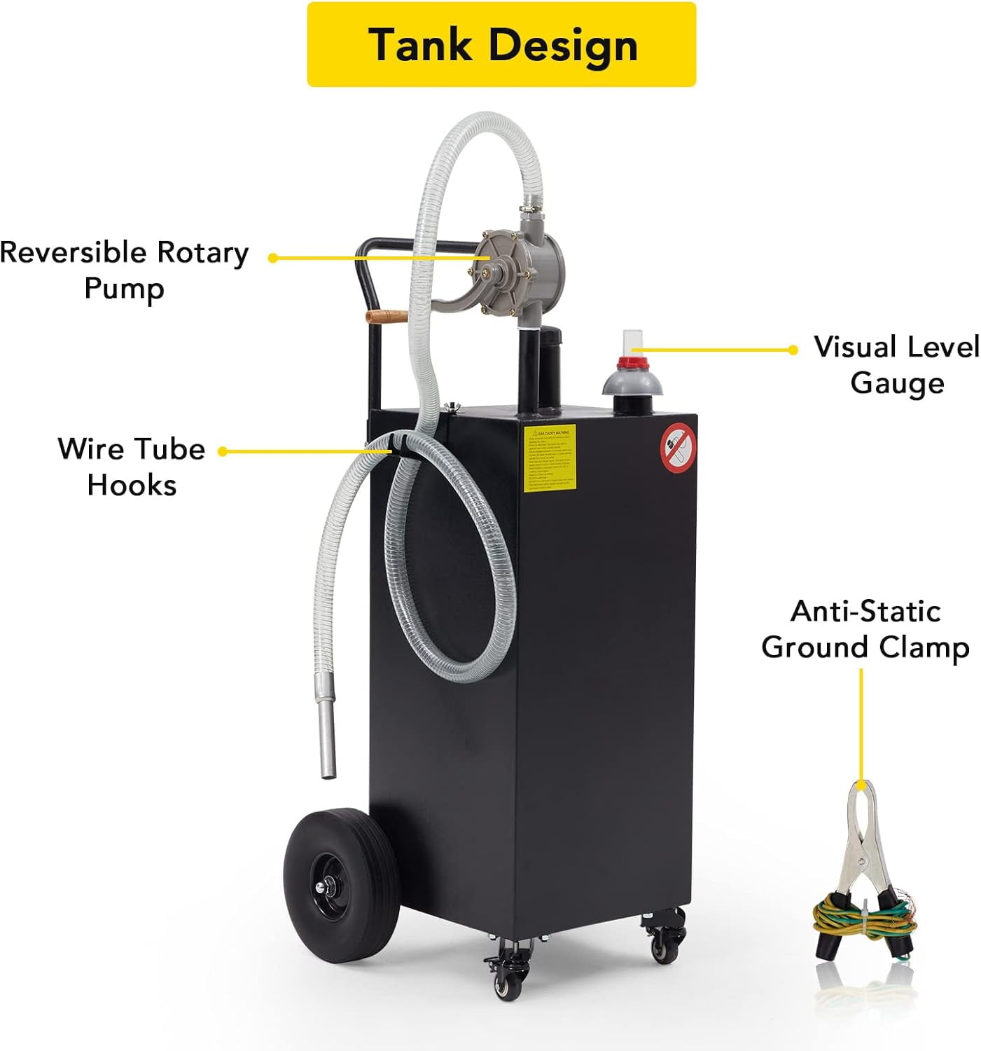 40 Gallon Gas Caddy with Manual Transfer Pump,Portable Fuel Storage Tank & 4 Wheel,Gasoline Diesel Fuel Container for ATV Car Mowers Tractors Boat Motorcycle