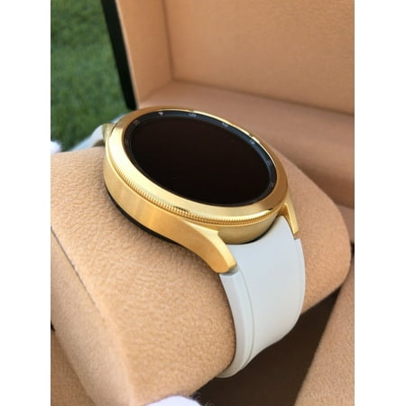 Custom 24k Gold 46mm Plated Samsung Galaxy Watch 4 Gold Bezel Gray Gold Band LTE