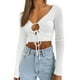 thumbnail image 1 of Sunloudy Suéter de color sólido para mujer, blusas cortas sin espalda de manga larga con cuello en V profundo, S / M / L / XL Sunloudy moda, 1 of 9