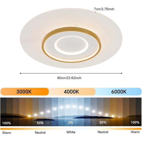 Flush Mount Ceiling Light Modern 48W LED Dimmable Ceiling Lamp with Remote Round Close to Ceiling Lamp White Geometric Metal Chandelier Light Fixture for Living Room Dinning Room Bedroom