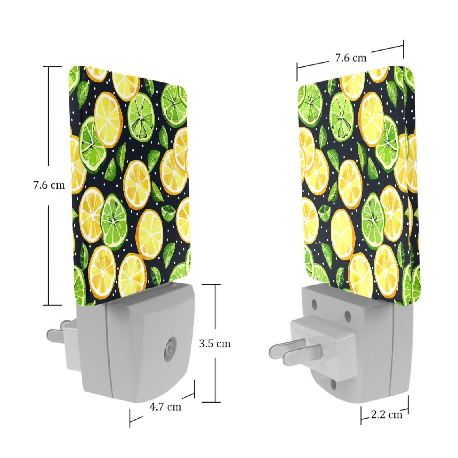PhooArto Lemon Lime Citrus Pattern Plug in LED Night Light Auto Sensor Dusk to Dawn Decorative Night for Bedroom, Bathroom, Kitchen, Hallway, Stairs, Baby's Room, Energy Saving