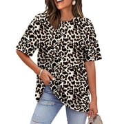 Ronuti Oversized T Shirts for Women Short Sleeve Vintage Print Cotton Tees Washed Shirts Casual Baggy Womens Tops