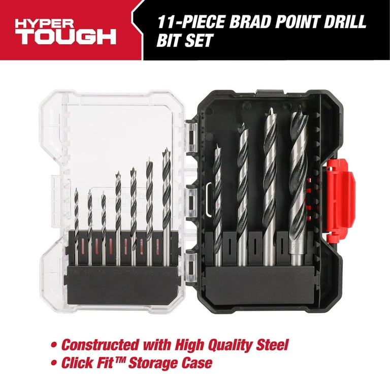 Hyper Tough 11 Piece Inch Brad Point Bit Set in Click Fit Case 43028CF