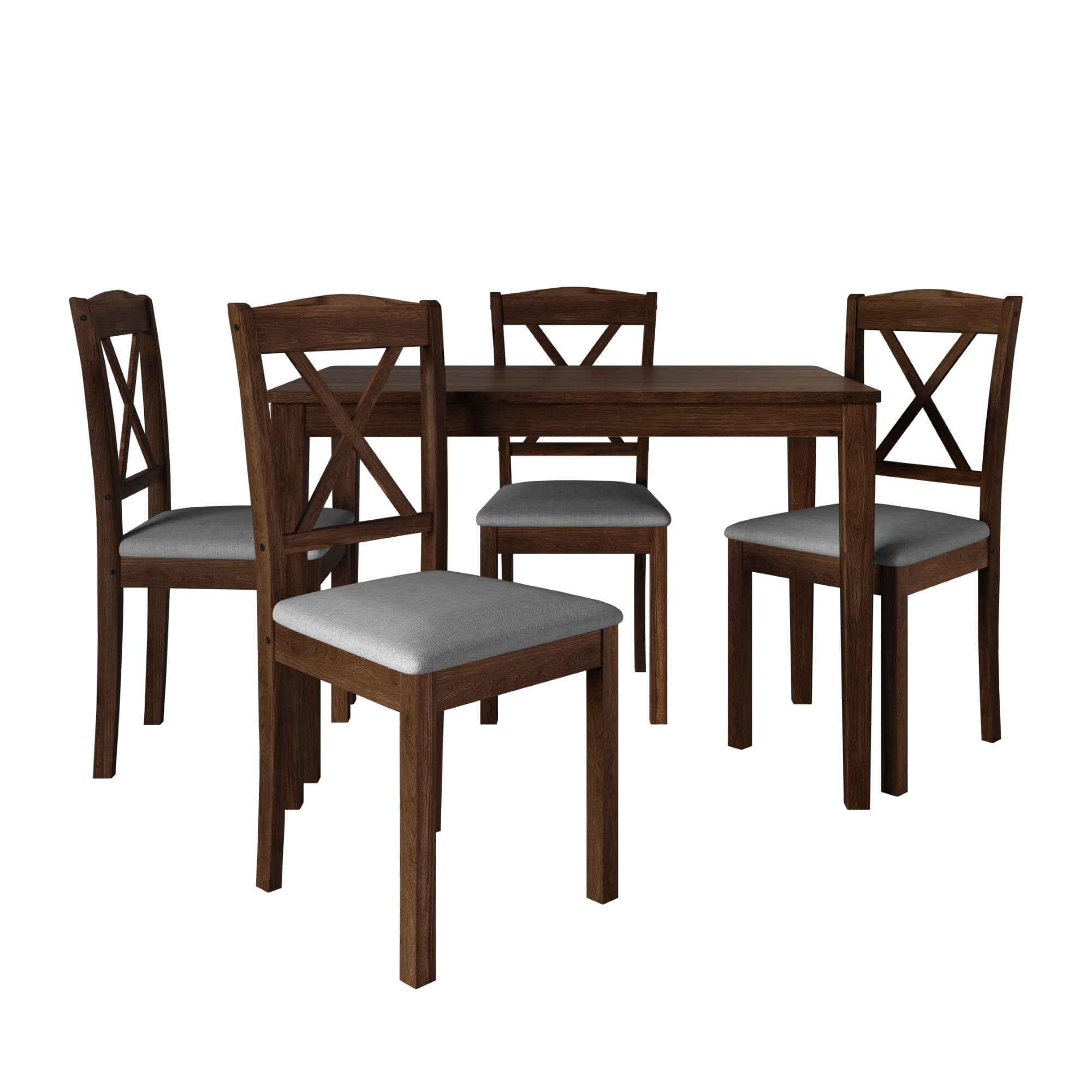 Home Design Lamar 5-Piece Dining Set, Brown/Gray, Rectangular Dining Table with X-Back Cushioned Chairs, Modern Design