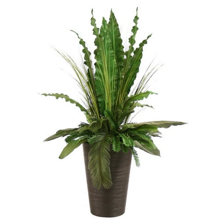 Distinctive Designs Silk Tropical Leaves with Grass and Palms Floor Plant in Planter