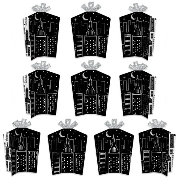 Big Dot of Happiness Nighttime City Skyline - Table Decorations - New York Party Fold and Flare Centerpieces - 10 Count