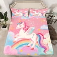 thumbnail image 2 of Castle Fairy Animal Magical Unicorn 4 Pieces Queen Sheet Sets for Boys Girls,Dreamy Princess Ultra Soft Flat Sheet,Kawaii Rainbow Stars Queen Fitted Sheet,Super Cozy Room Decor, 2 of 7