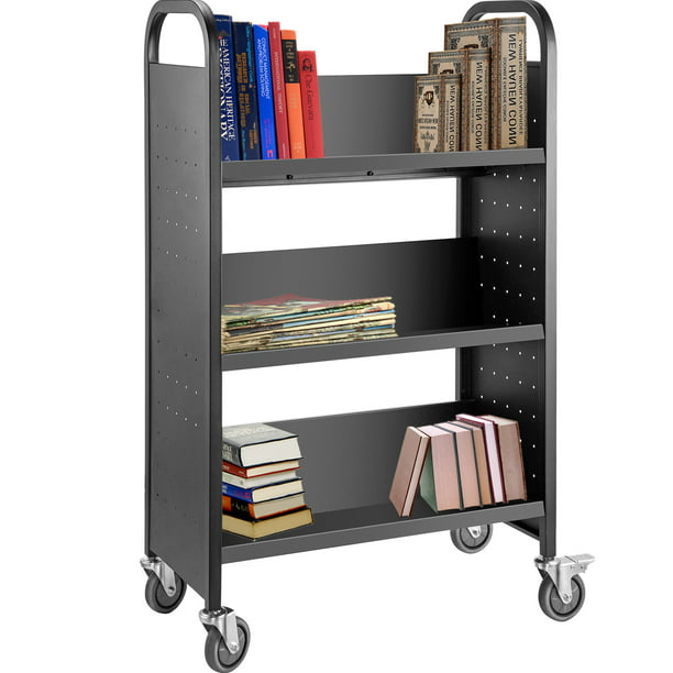 Vevor Book Cart Single Sided V Shaped, Double Sided Bookcase On Wheels