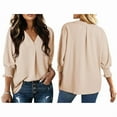 thumbnail image 2 of Women Blouses Dressy Casual V Neck 3/4 Length Sleeve Womens Tops with Smocked Cuffs L, 2 of 6