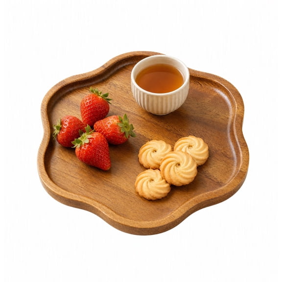 Asoricing Wood Food Tray, Flower Shaped Solid Wood Serving Platter for Snacks Fruit Tea, Natural Wooden Plate for Kitchen Counter, Home Decor Gift