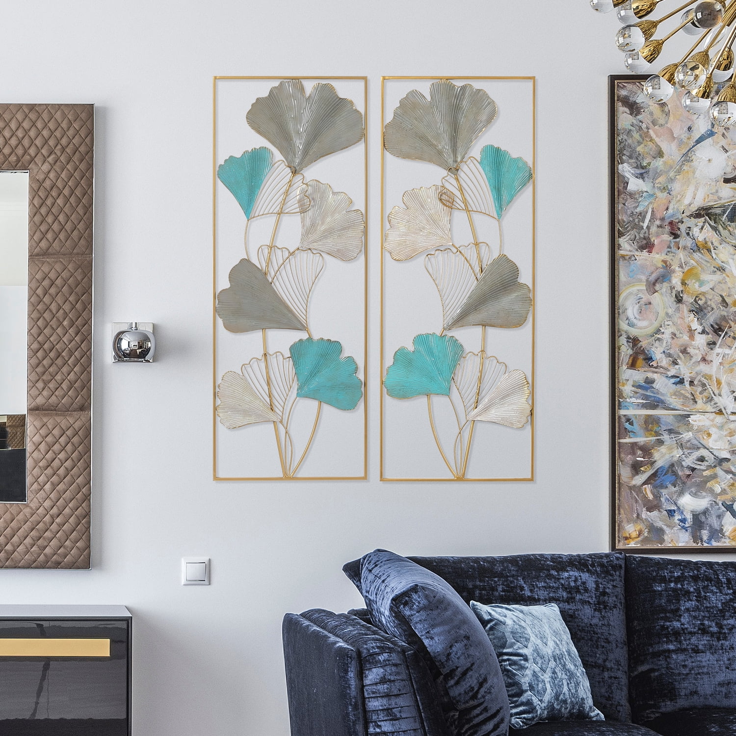 Homebeez 35" MultiColor Flowers Wall Decor,Modern Hanging Rectangular