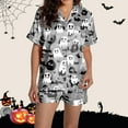 thumbnail image 2 of Womens Halloween Pajamas Set Ghost Graphic Button Short Sleeve Smooth Thin Shirts And Shorts 2 Piece Breathable Relaxed Fit Nightwear Womens Lounge Sets, 2 of 7