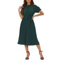 thumbnail image 2 of INSPIRE CHIC Women's Retro Ruffled Collar Short Sleeve A-Line Pleated Dress M Dark Green, 2 of 6