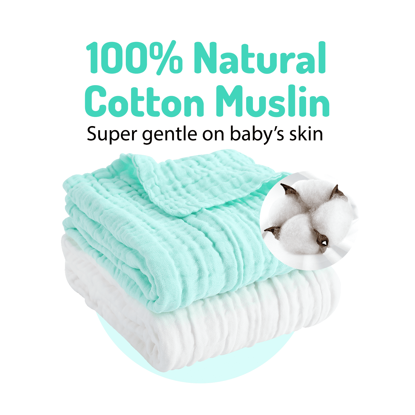 Piu Dino Baby Muslin Bath Towel (Kit w/ 2 units) 41,3'' x 39,37'' Green/White