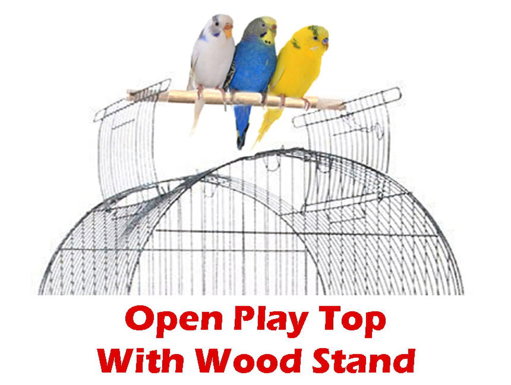 64" Large Rolling Dome Bird Parrot Cage Open Top Perch Quaker With Detachable Stand