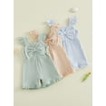thumbnail image 3 of BemeyourBBs Kids Toddler Baby Girls Waffle Knit Romper Overalls Shorts Cute Infant Baby Girl Summer Clothes Solid Color Flying Sleeve Square Bow Front Ruffled Flared Jumpsuit, 3 of 9