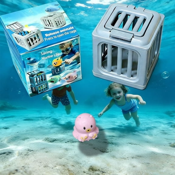 Pool Diving Toys, Underwater Dive Toys, with Storage Fish Box & Floating Animals, Fun Outdoor Beach Lake Swim Summer Party Gift 3-12 Year Old Boy Girl